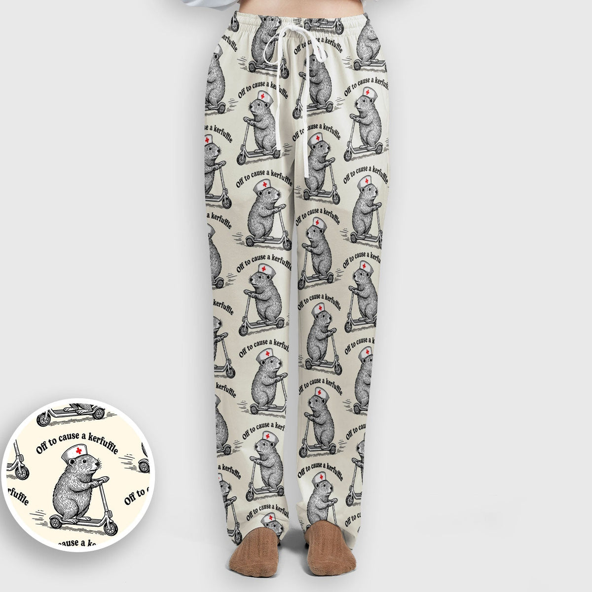 Funny Nurse Mouse Scooter Print Women's Scrub Set, Scrub Pants and V Neck Top