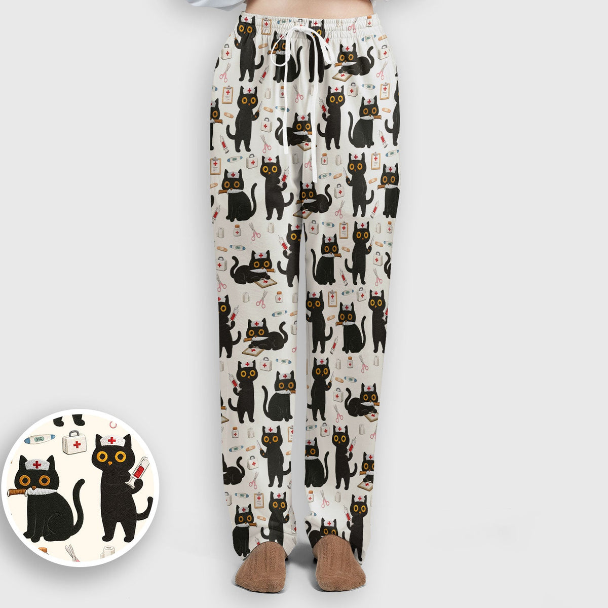 Cute Teal Black Cat Nurse Scrub Set