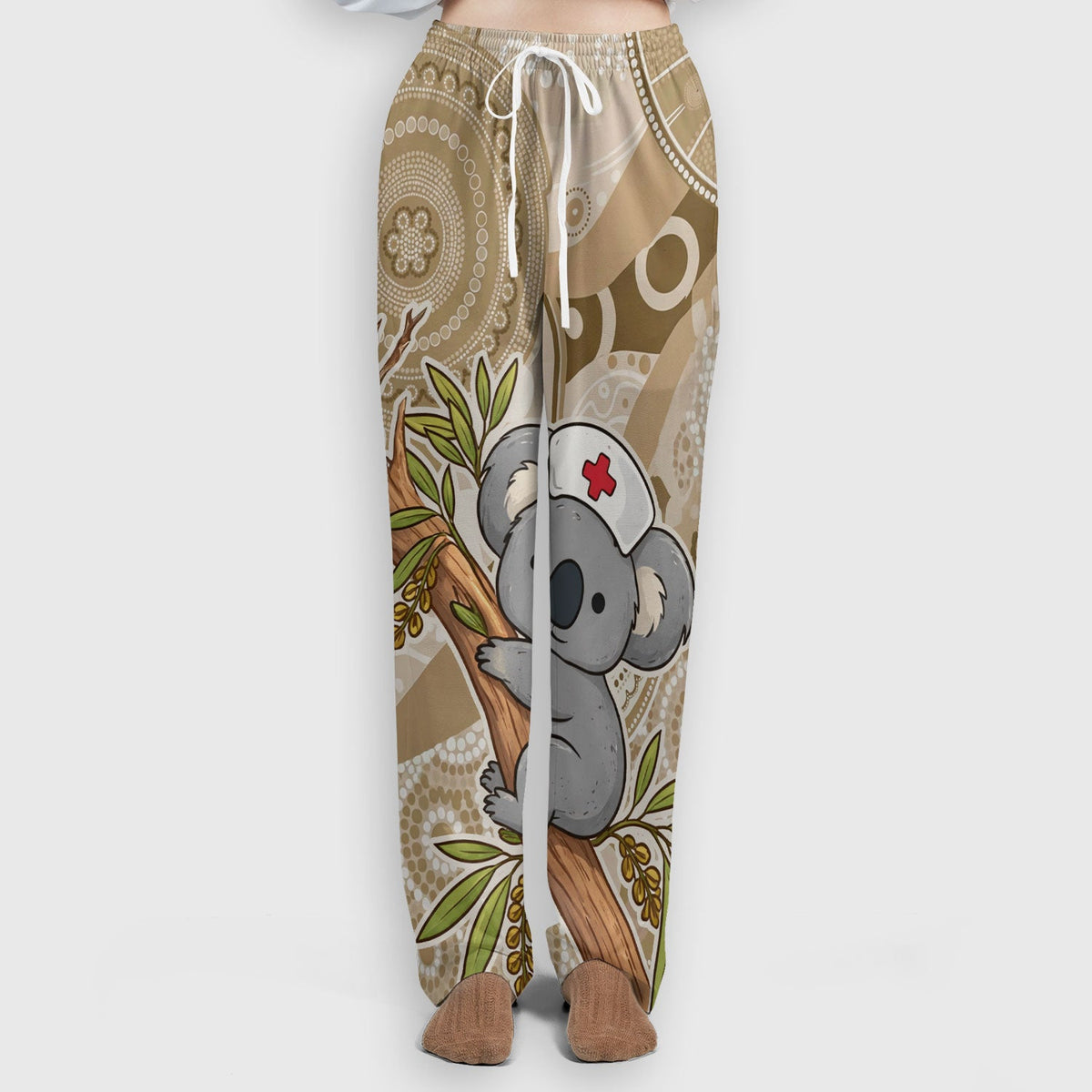 Australian Indigenous Inspired Dot Art Scrub Set, Cute Koala Pattern Nurse Shirt, Comfortable Scrubs For Nursing