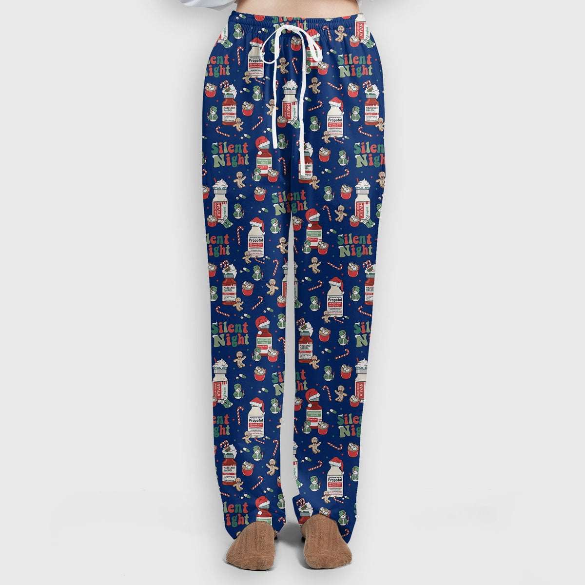 Christmas Medicine Scrub Set for Nurses - Silent Night Propofol Print Scrubs Pants and Top - Funny Holiday Medical Scrub Gift for Women RN CNA LPN