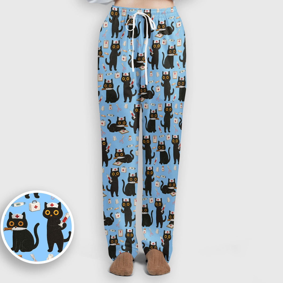 Cute Teal Black Cat Nurse Scrub Set