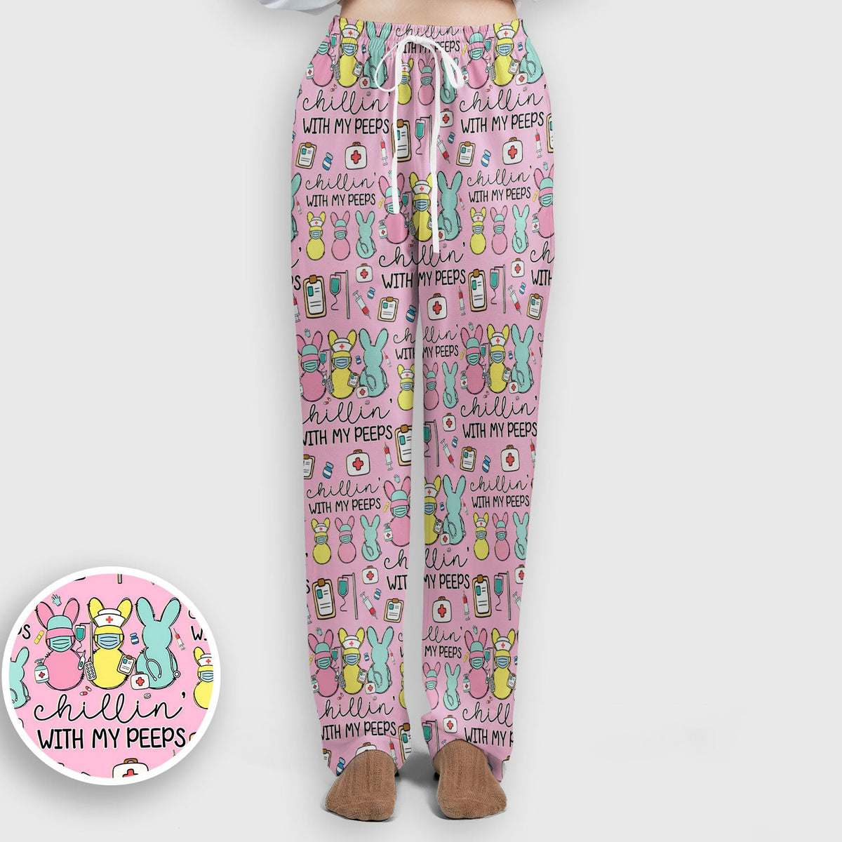 Bunny Nurse Chillin With My Peeps Scrub Set - Easter Gift