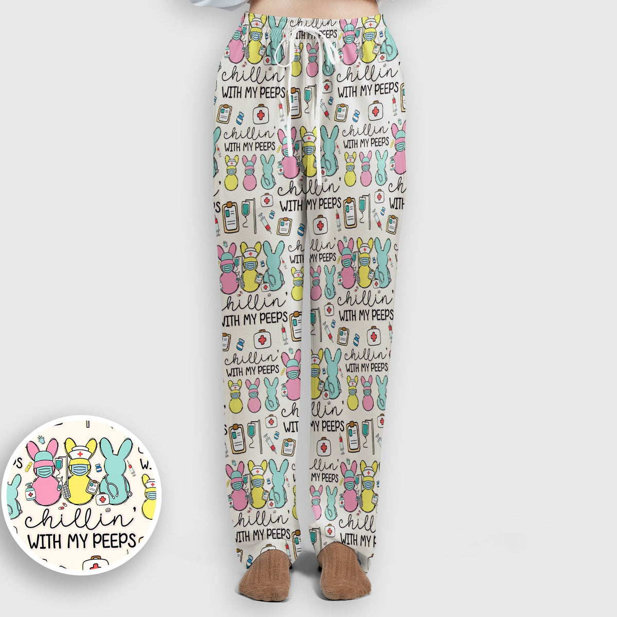 Bunny Nurse Chillin With My Peeps Scrub Set - Easter Gift
