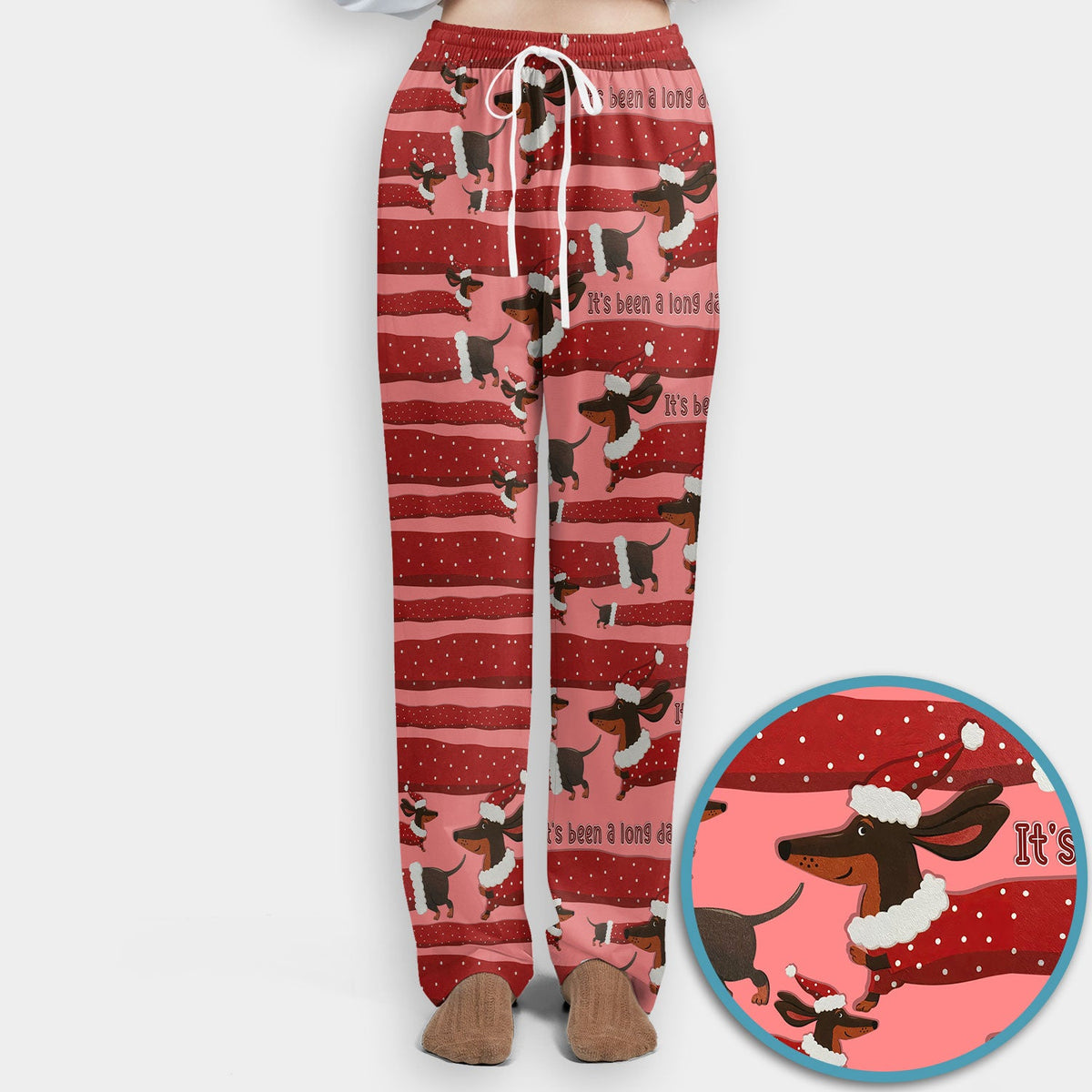 Funny Dachshund Christmas Scrub Set - It's Been a Long Day - Cute Wiener Dog Scrubs Pants and V Neck Top - Medical Uniform for Women