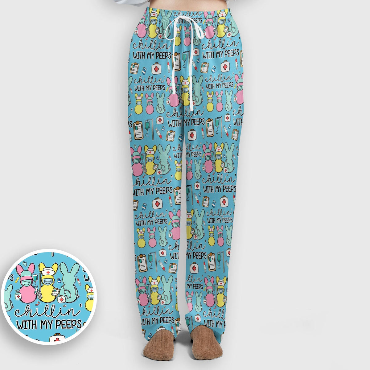 Bunny Nurse Chillin With My Peeps Scrub Set - Easter Gift