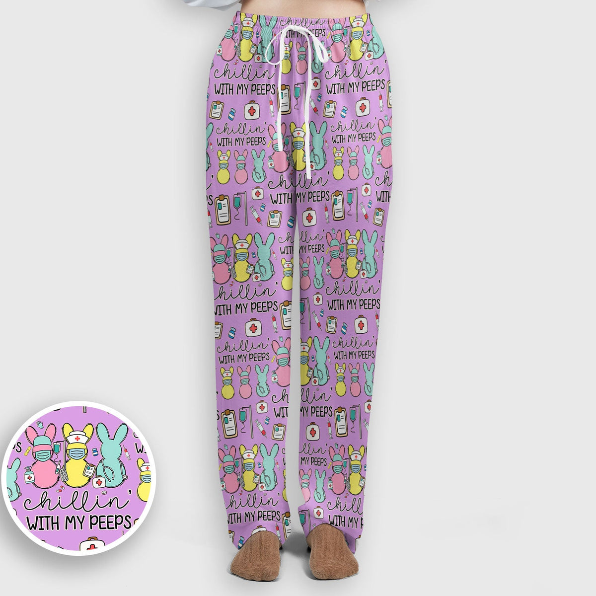 Bunny Nurse Chillin With My Peeps Scrub Set - Easter Gift