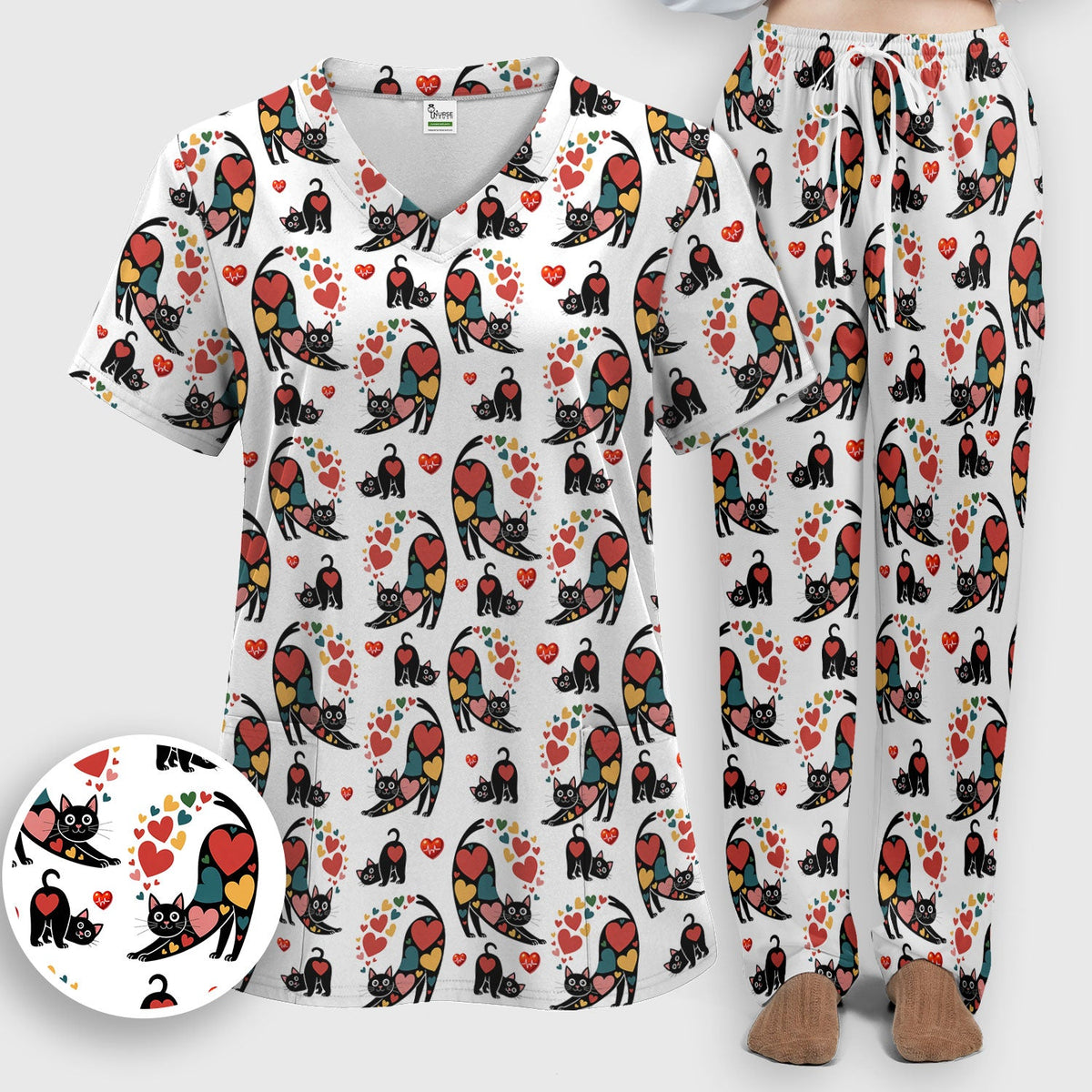 Cat Valentine Heart Nurse Scrub Set