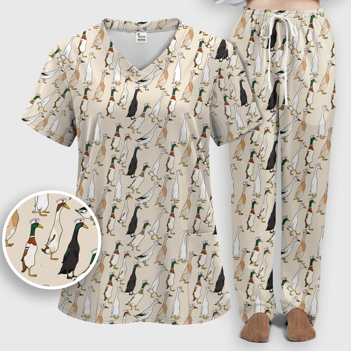 Duck Pattern Nurse Scrub Set