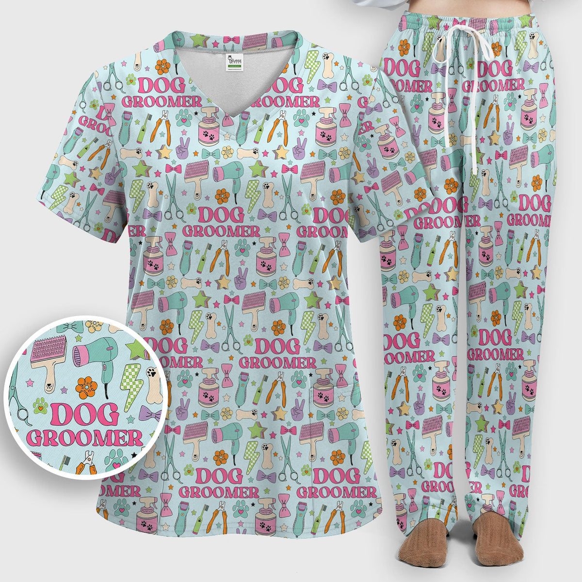 Dog Groomer Tools Nurse Scrub Set
