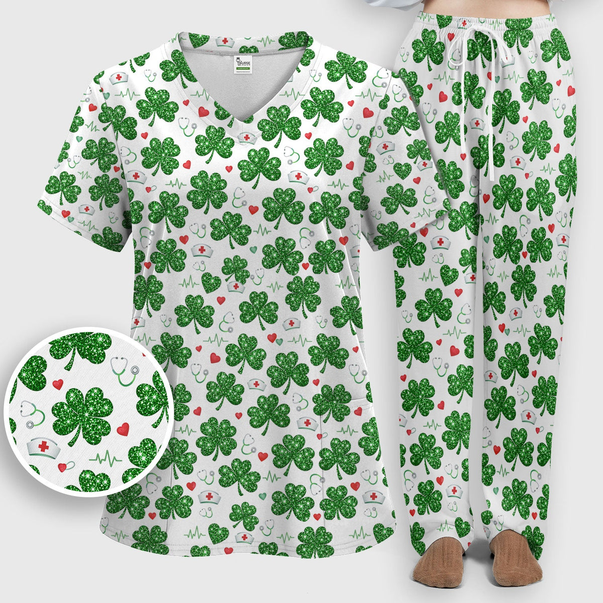 St Patrick Clover Nurse Scrub Set
