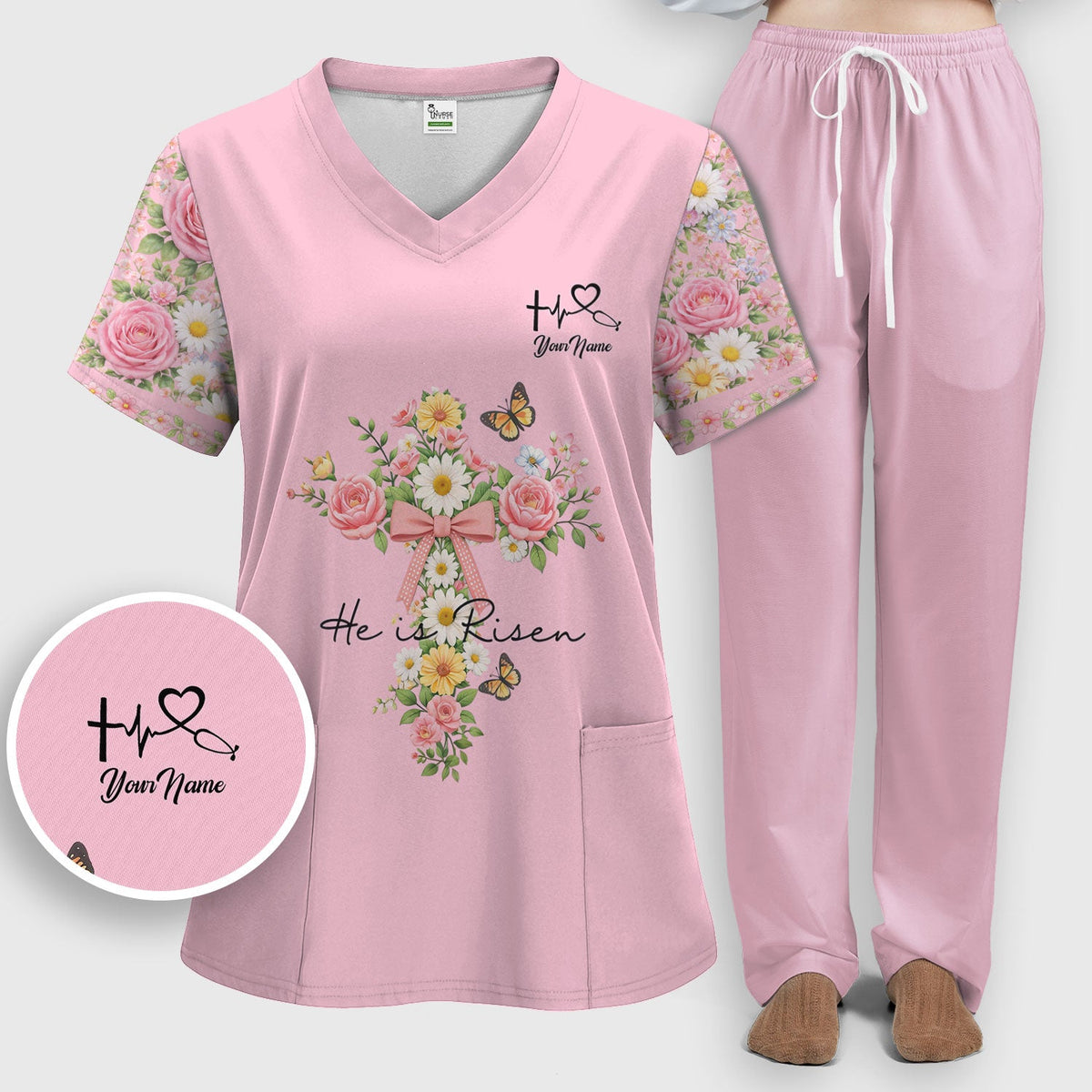 Personalized Easter Nurse He Is Risen Scrub Set