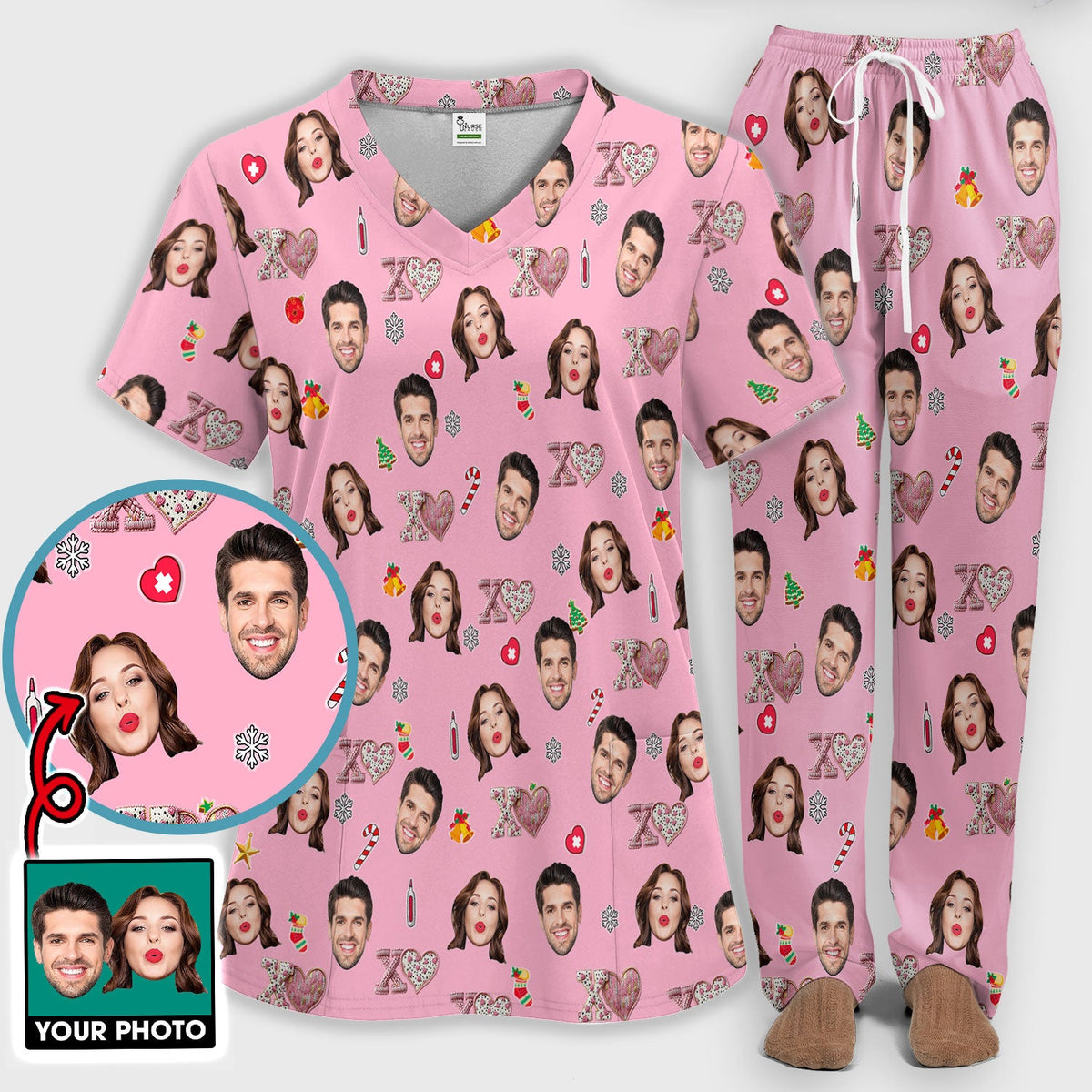 Personalized Photo XOXO Nurse Scrub Set