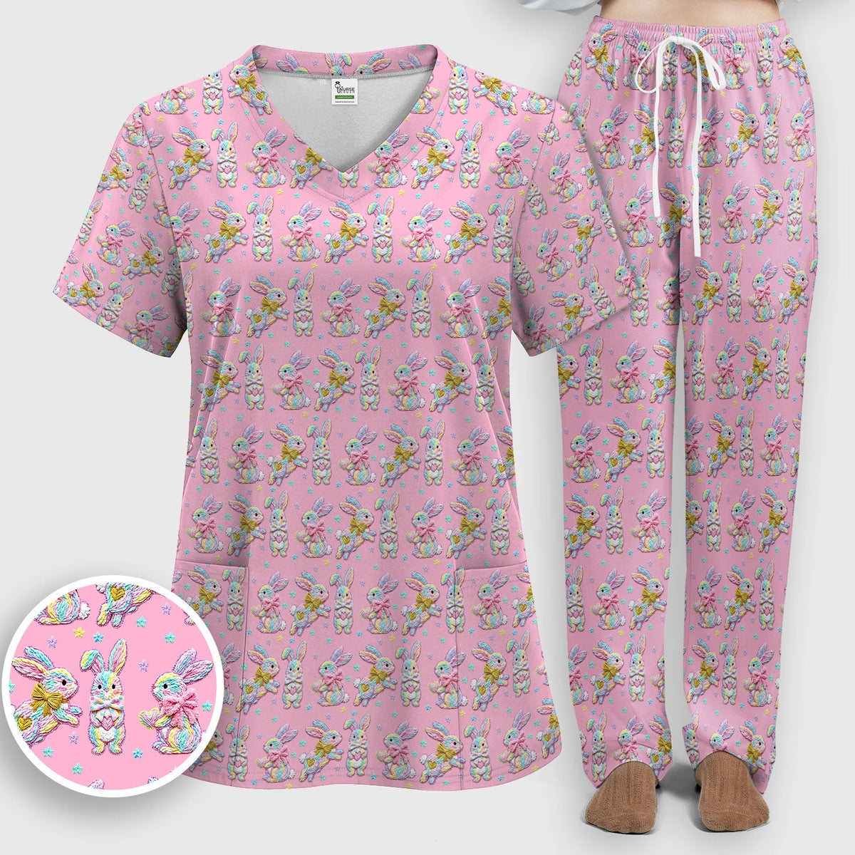 Cartoon Bunny Nurse Scrub Set