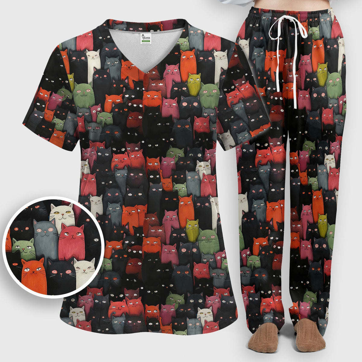 Artistic Cat Nurse Scrub Set