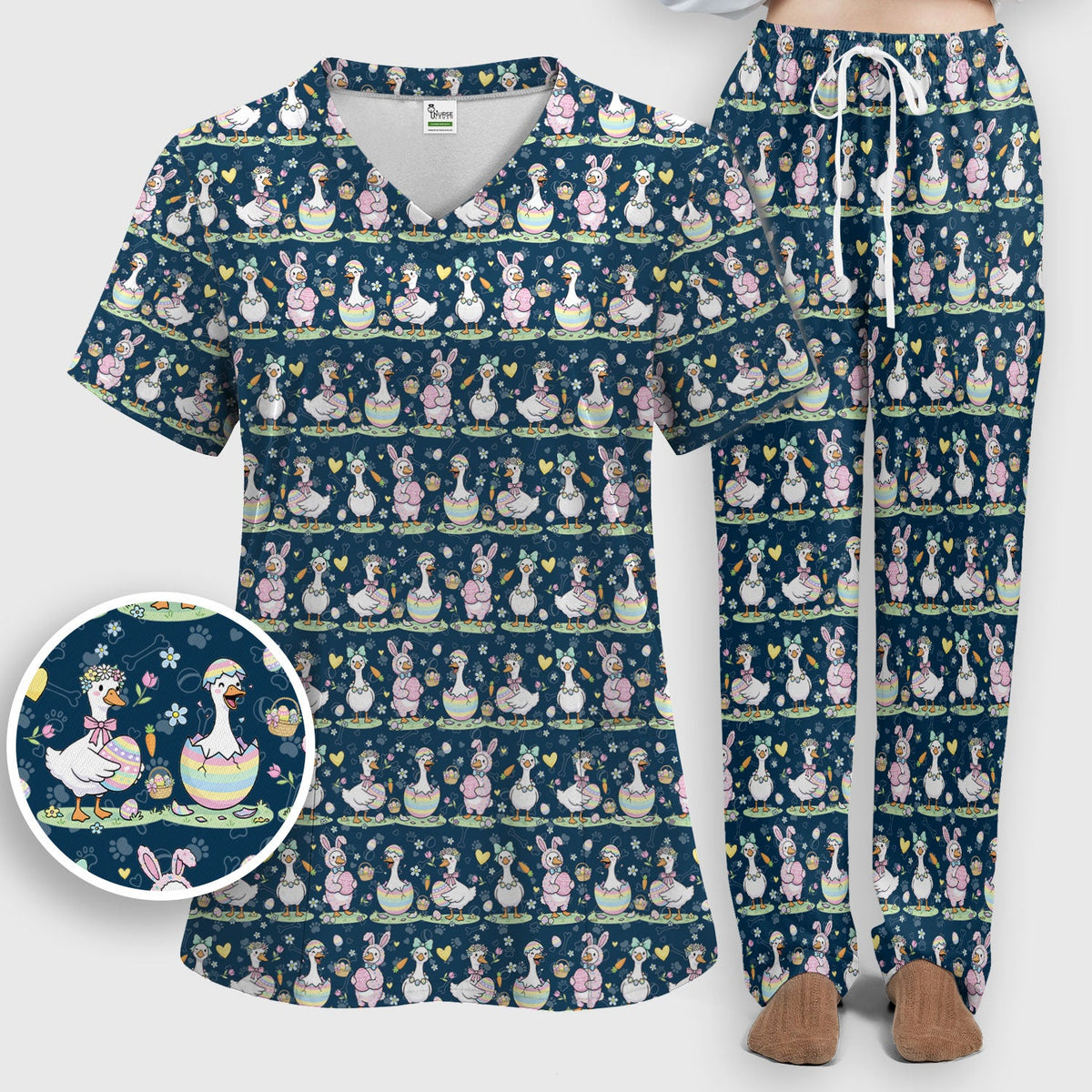 Spring Easter Goose Bunny Nurse Scrub Set