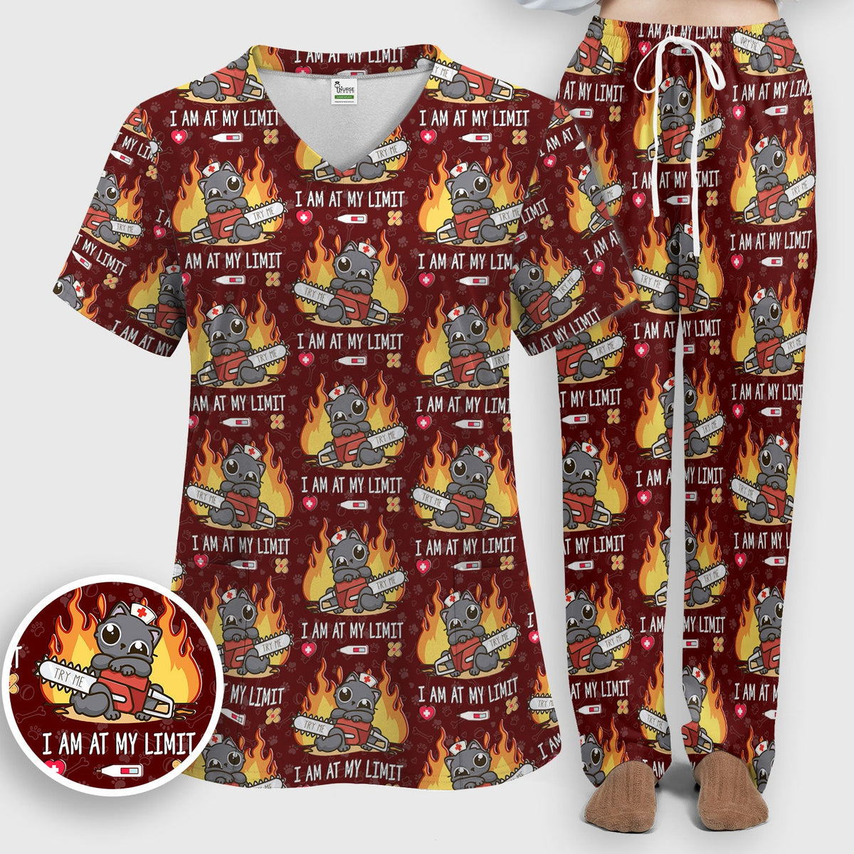 Cat I Am At My Limit Nurse Scrub Set