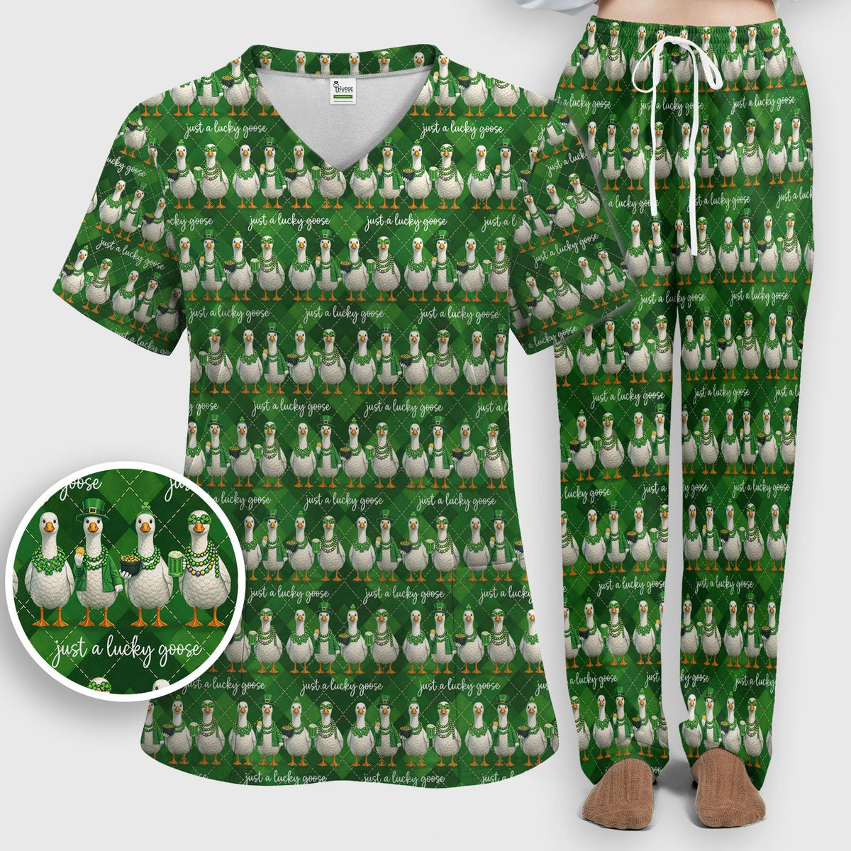 Lucky Goose Argyle Nurse Scrub Set - St Patricks Day Gift