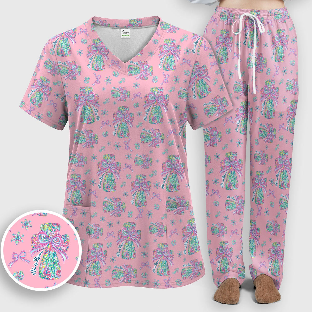Colorful Bow Nurse Scrub Set
