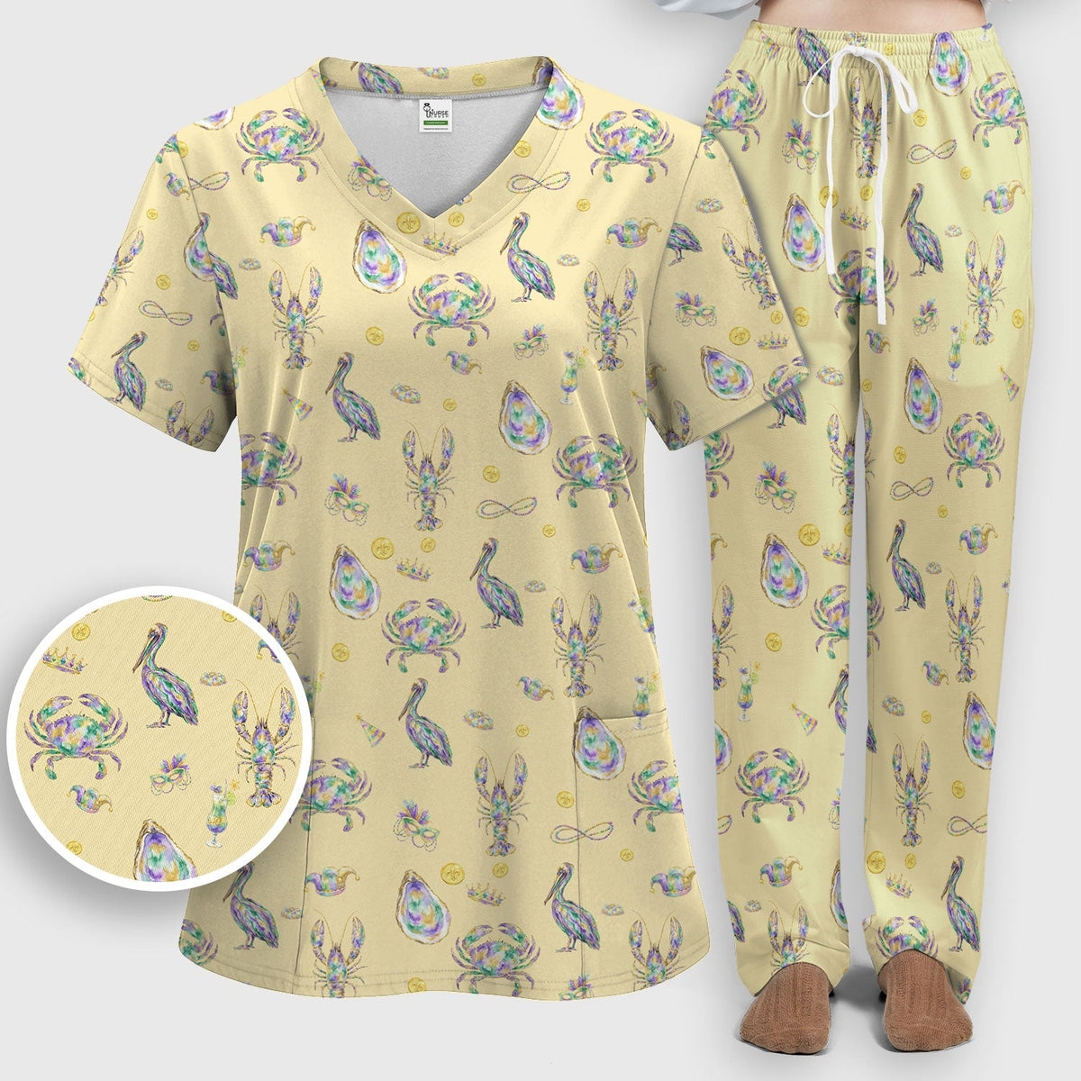 Mardi Gras Seafood Nurse Scrub Set