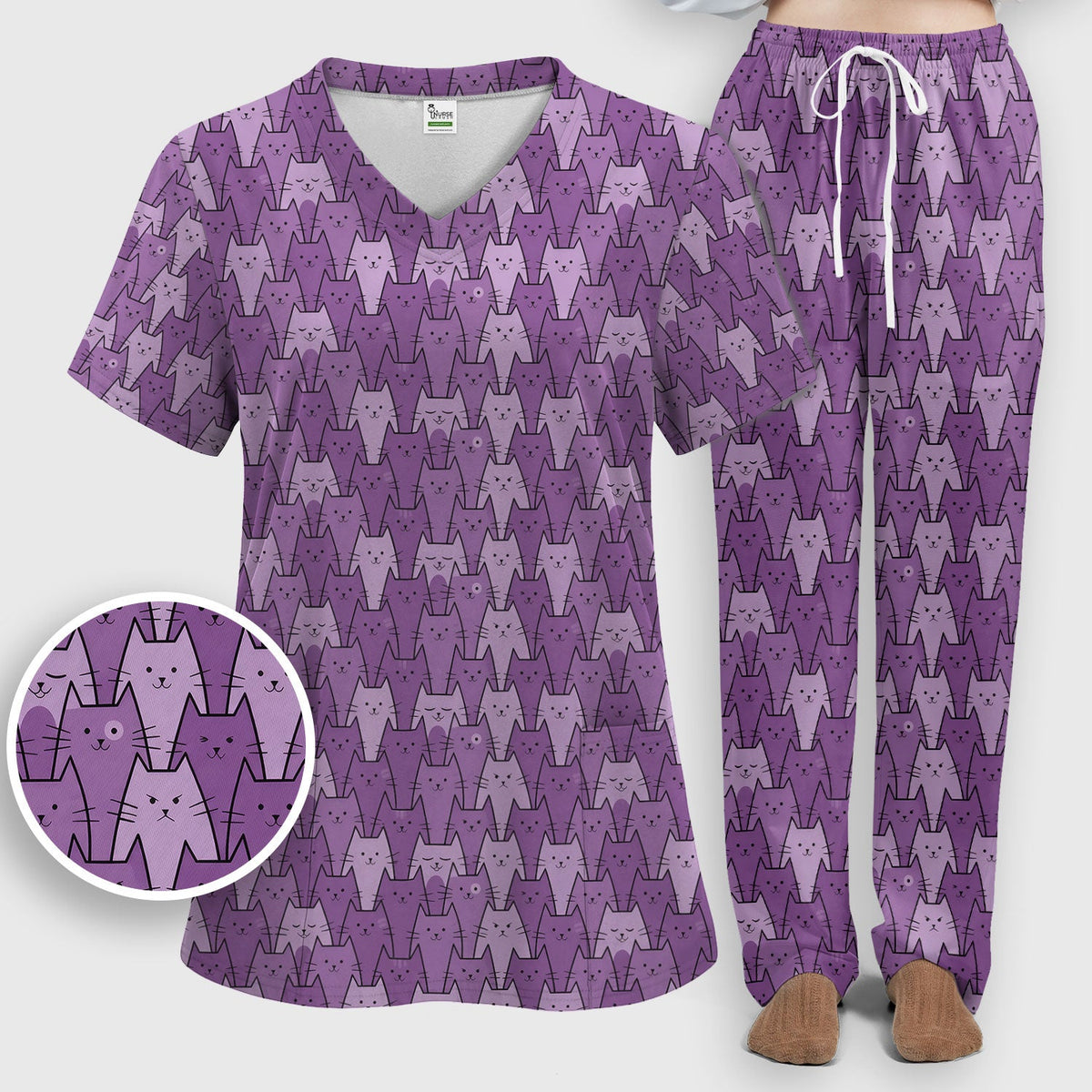 Purple Cats Nurse Scrub Set