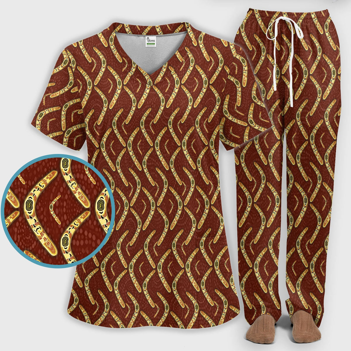 Aboriginal Boomerang Nurse Scrub Set