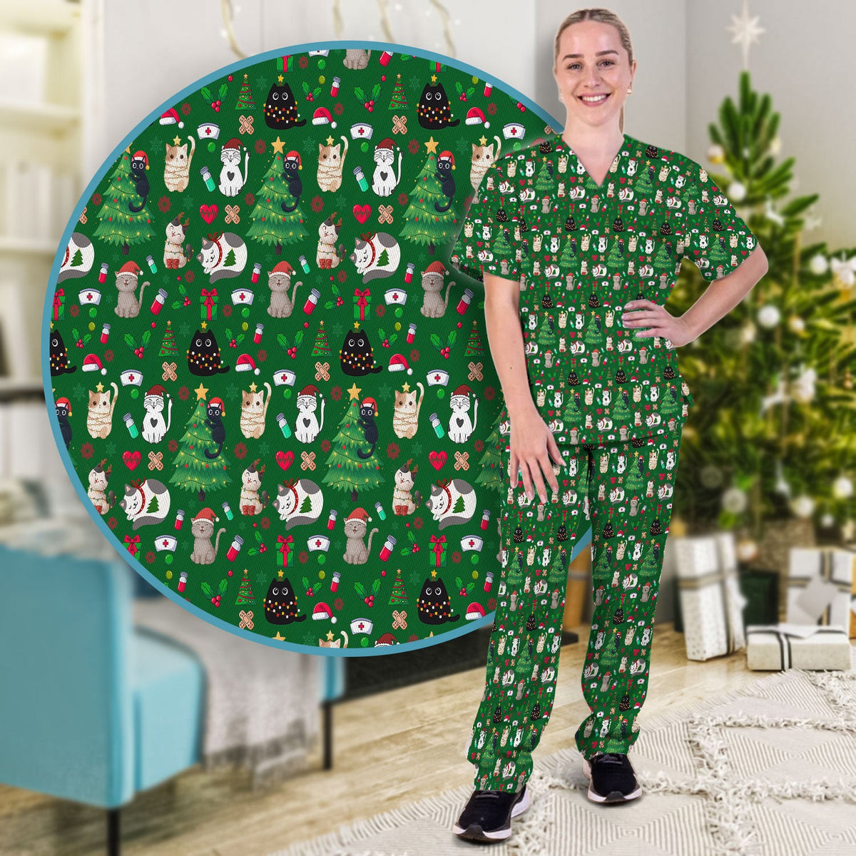 Christmas Pet Nurse Scrub Set