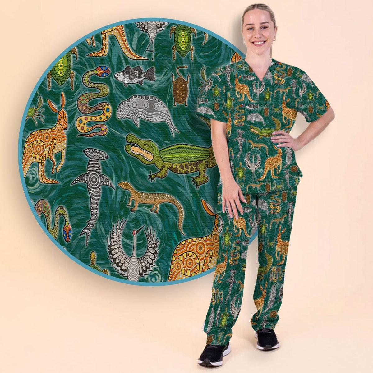 Crocodile Turtle Snake Nurse Scrub Set