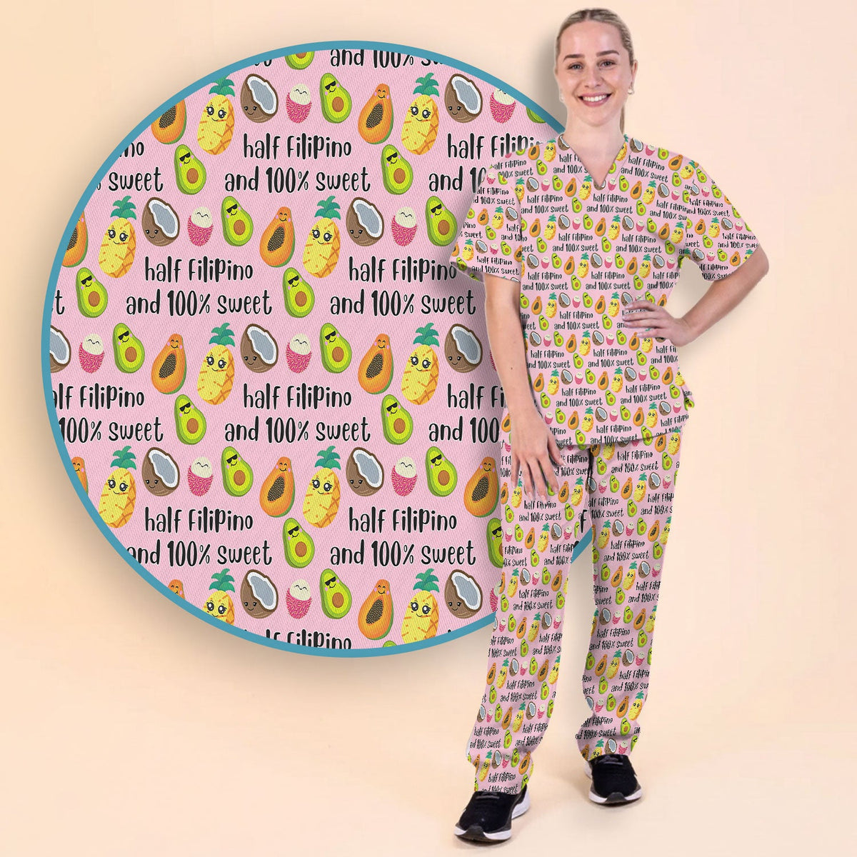 Avocado Fruit Filipino Quote Nurse Scrub Set