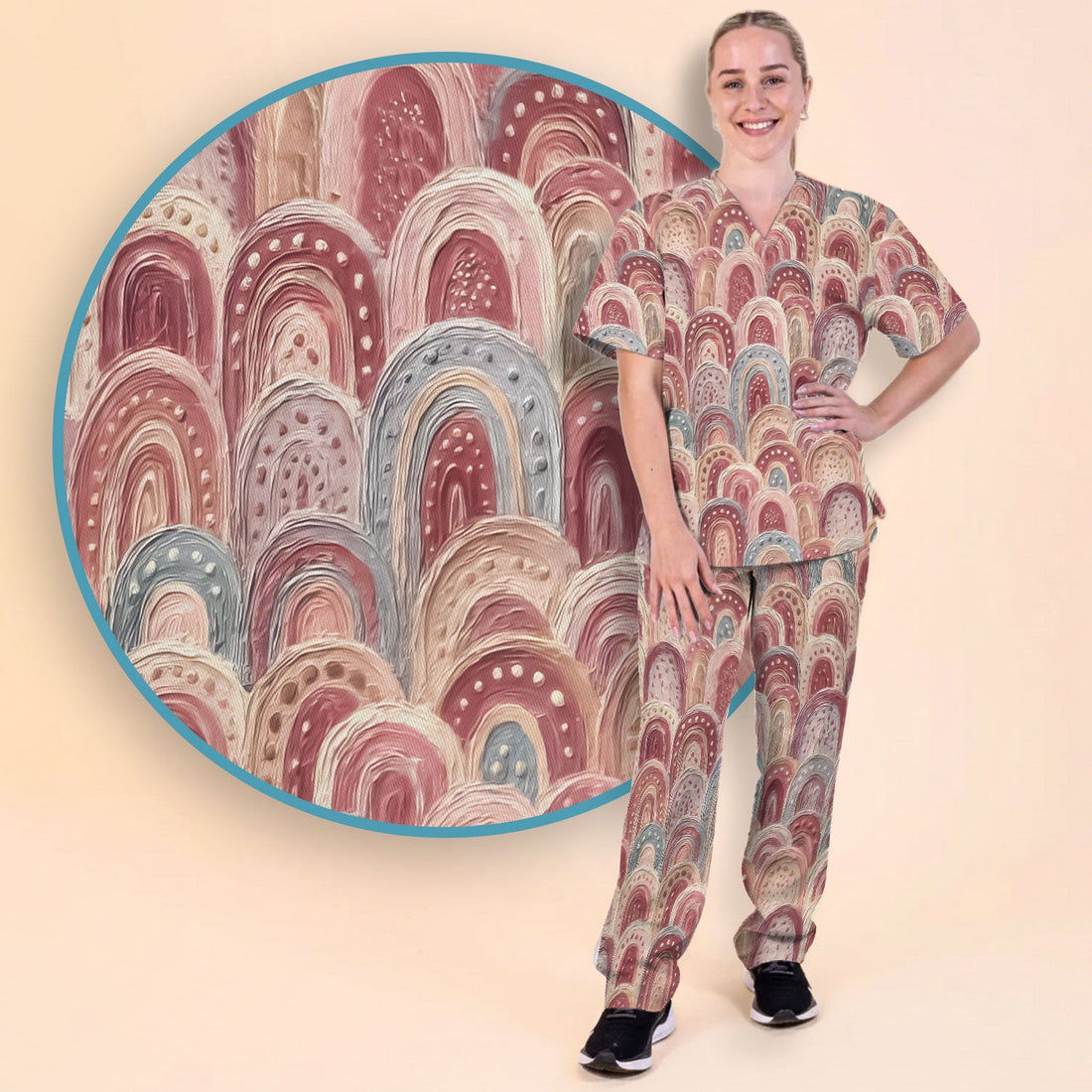 Aboriginal Dot Painting Scrub Set, Tracks And Dreamtime Journey Lines Medical Pattern Shirt, Breathable Fabrics Nursing Uniform