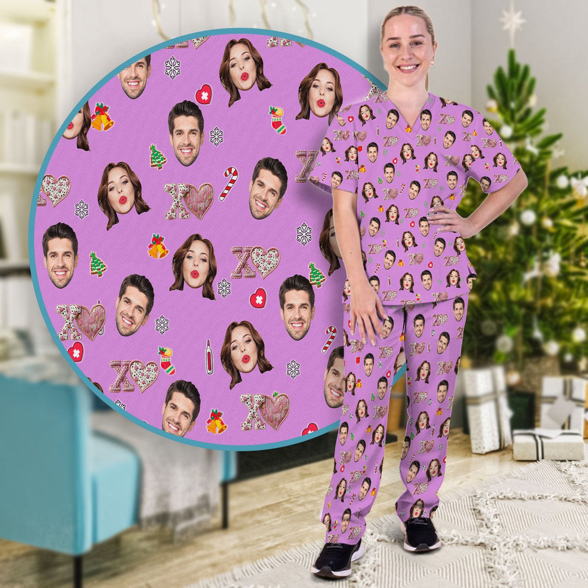 Personalized Photo XOXO Nurse Scrub Set