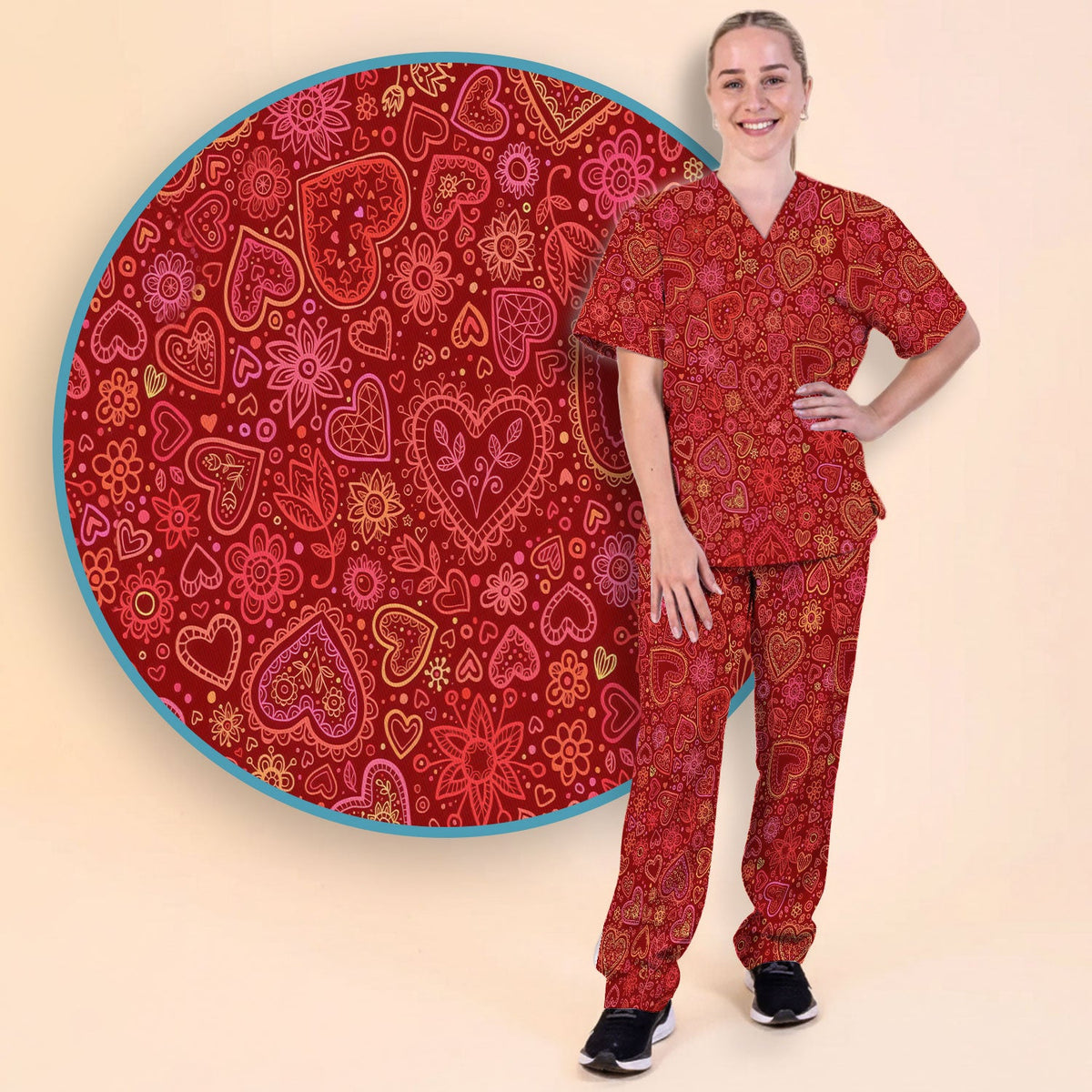 Valentine Heart Nurse Scrub Set