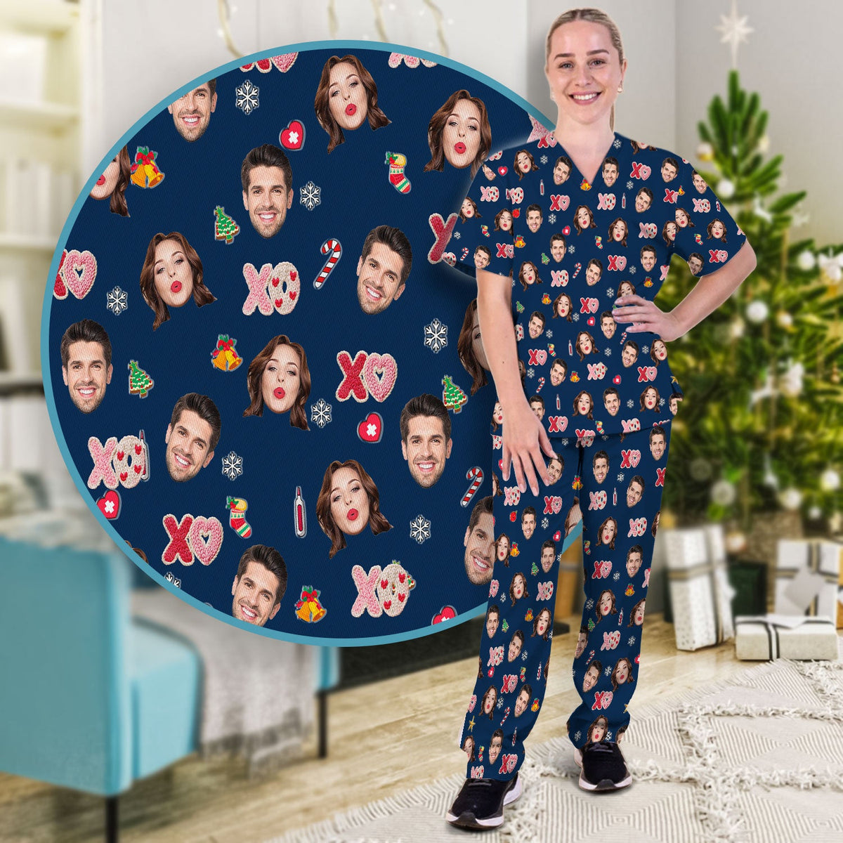Personalized Photo Face Nurse Scrub Set