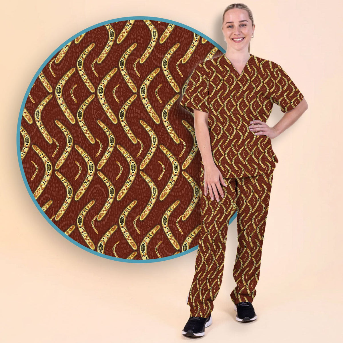 Aboriginal Boomerang Nurse Scrub Set