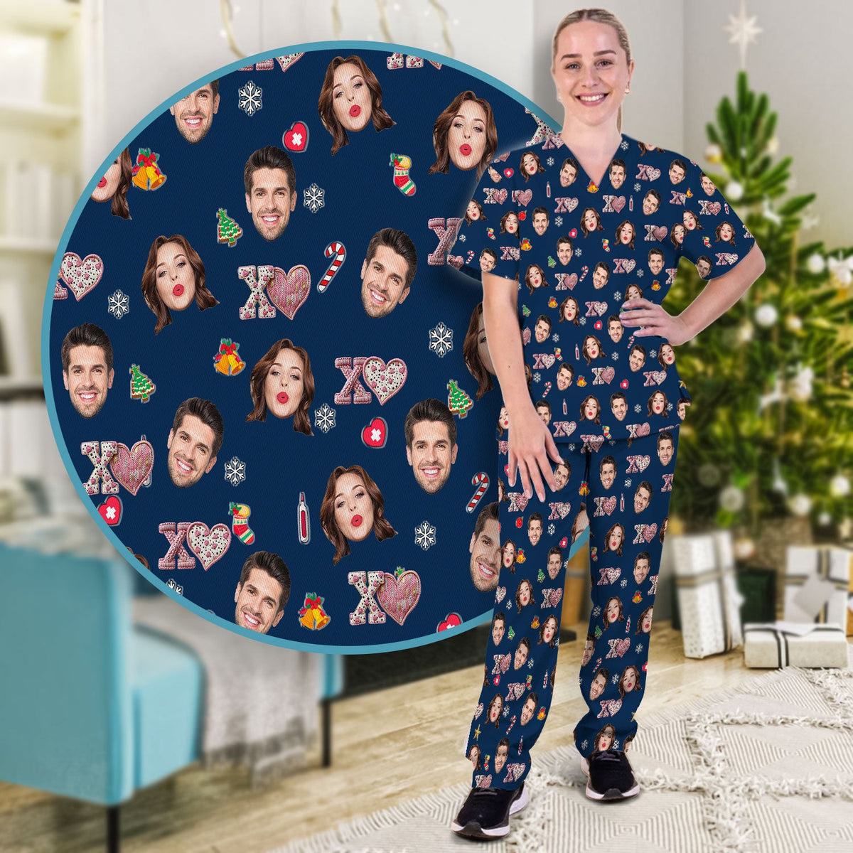 Personalized Photo XOXO Nurse Scrub Set