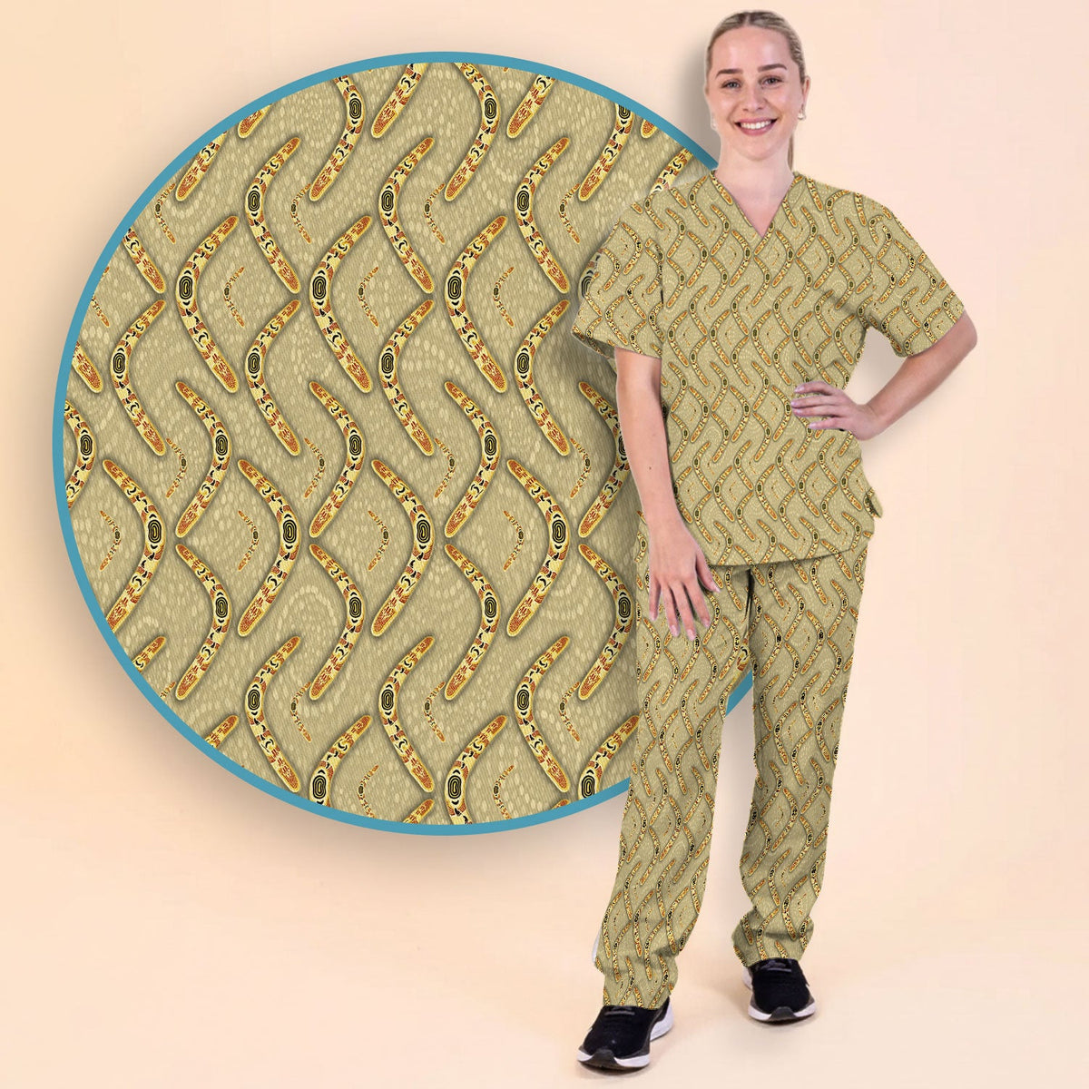 Aboriginal Boomerang Nurse Scrub Set