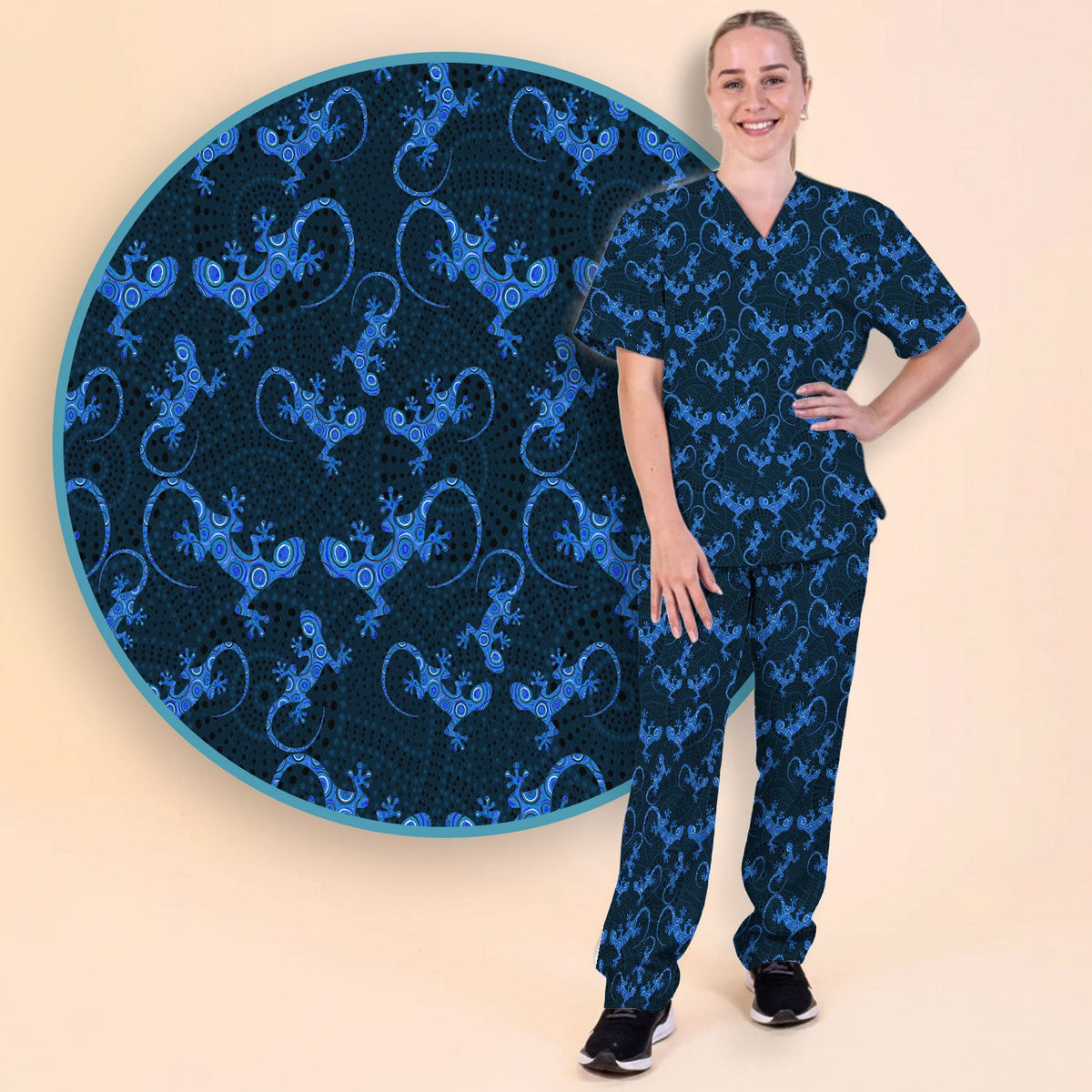 Australian Gecko Dot Art Inspired Nursing Scrub Set - Women Uniform