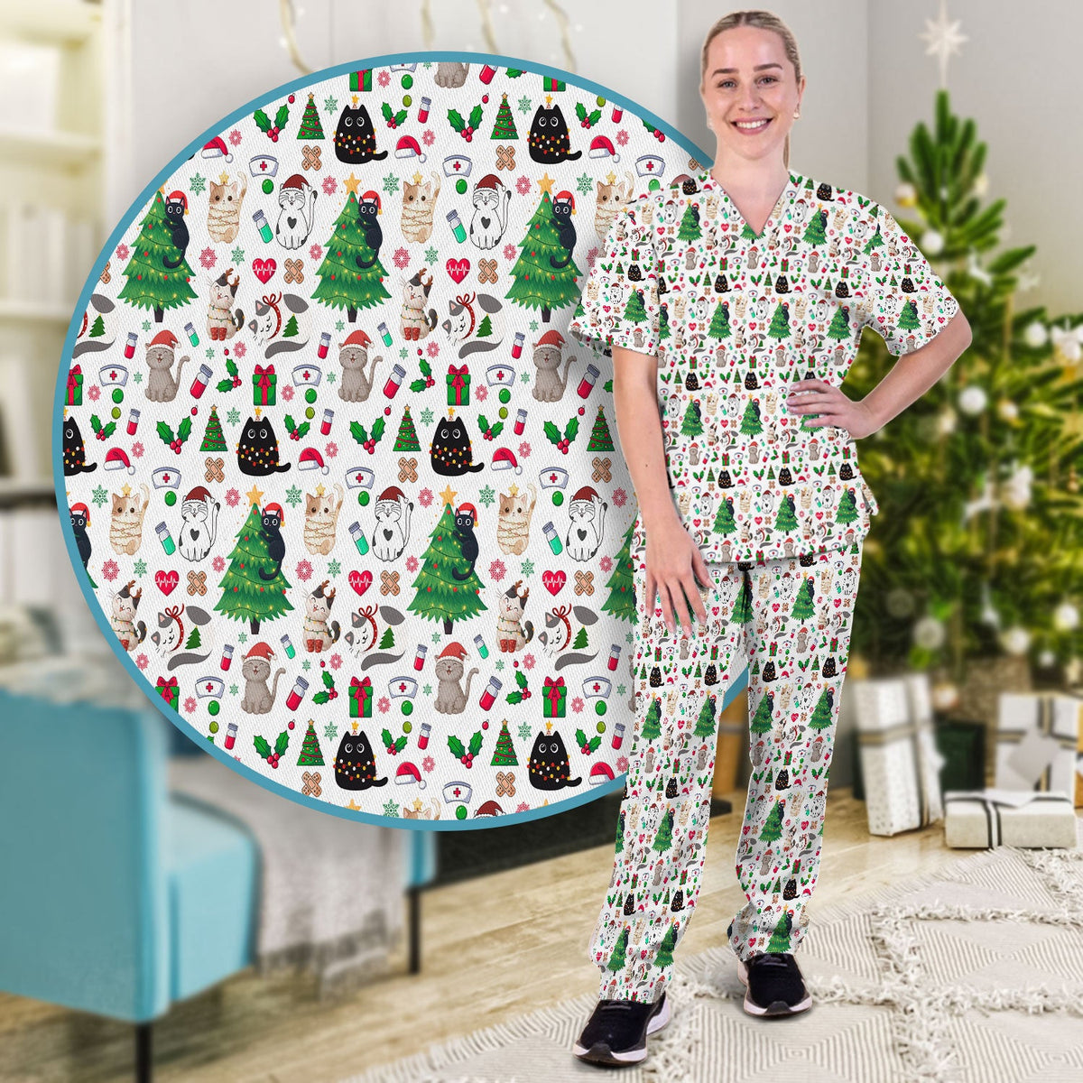 Christmas Pet Nurse Scrub Set