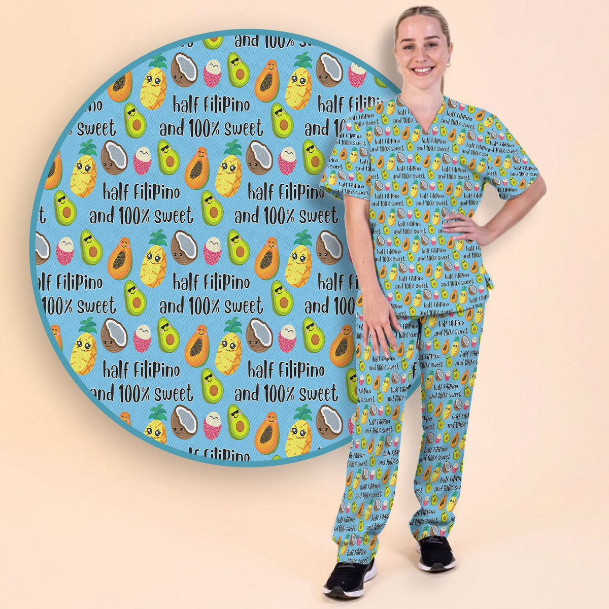 Avocado Fruit Filipino Quote Nurse Scrub Set