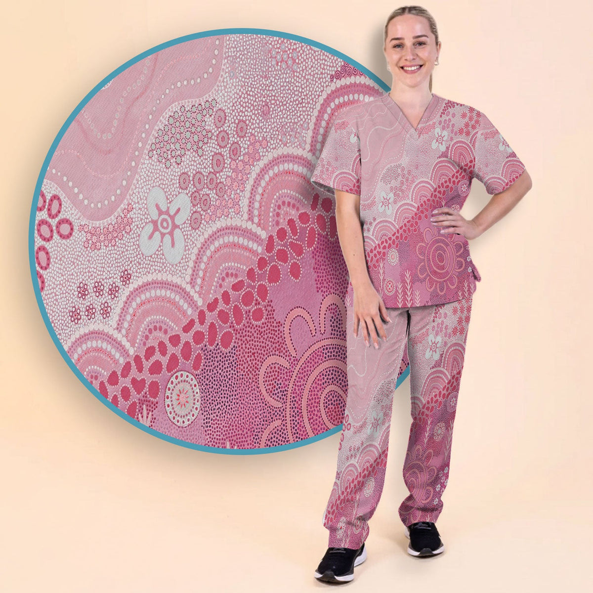 Floral Mandala Dot Nurse Scrub Set