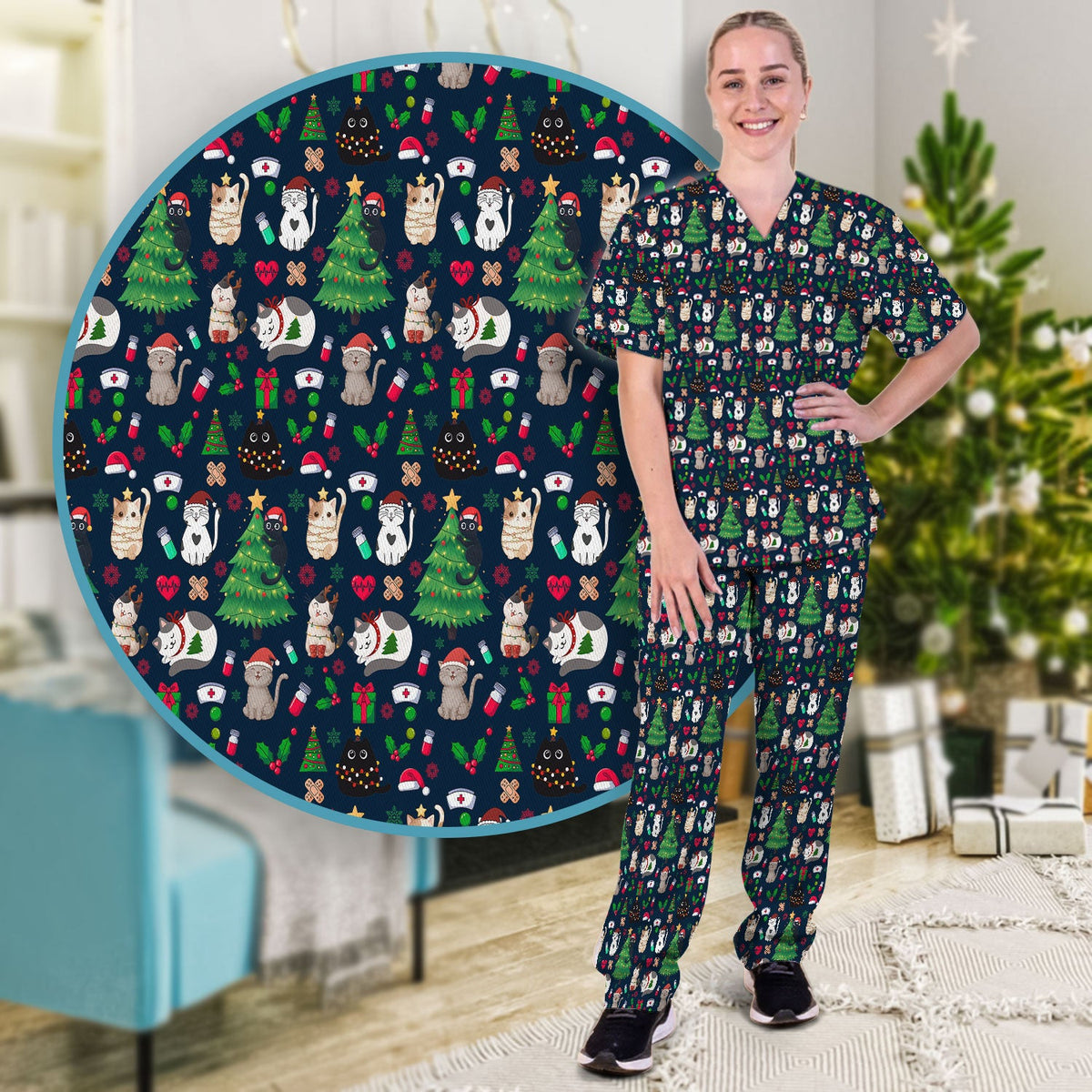 Christmas Pet Nurse Scrub Set