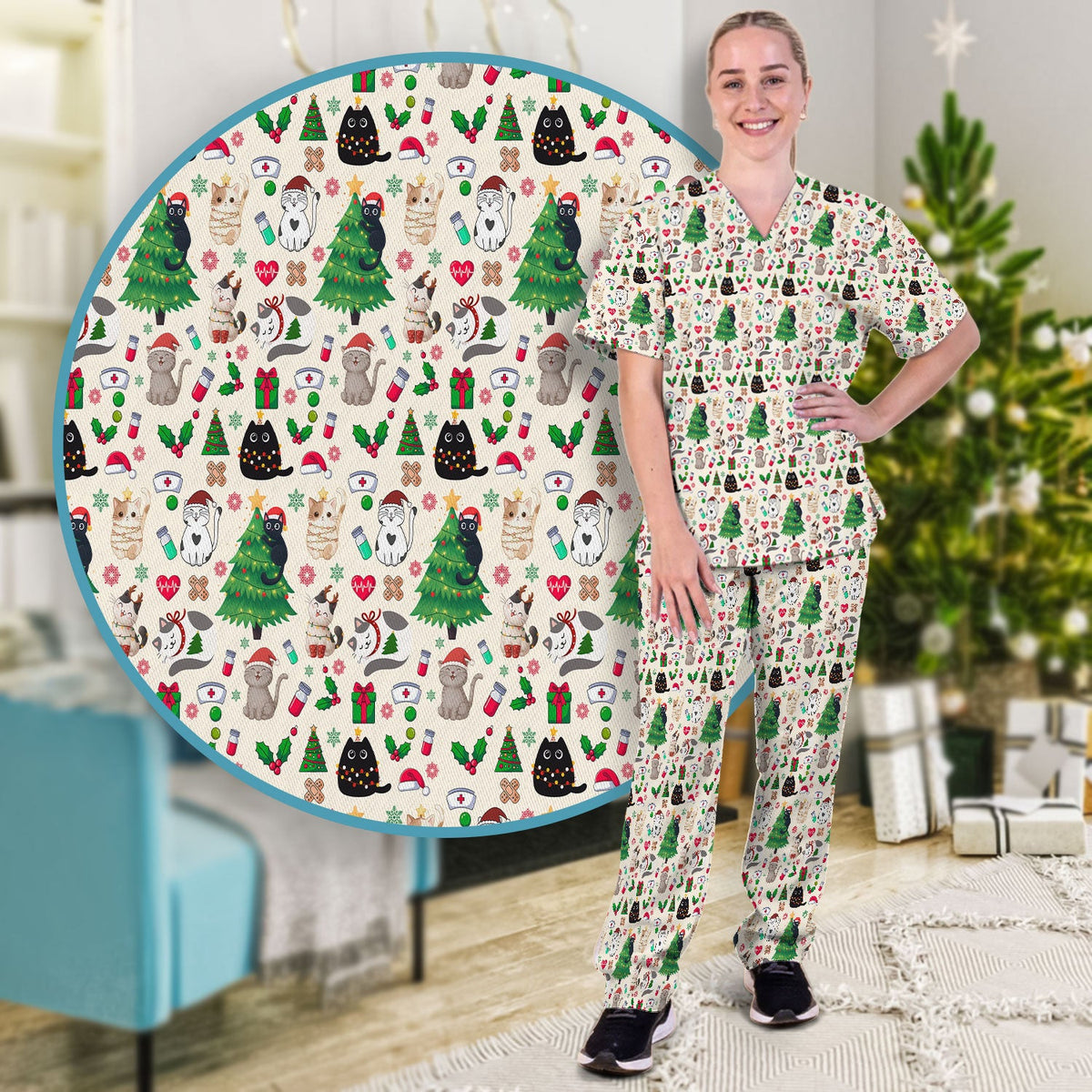 Christmas Pet Nurse Scrub Set