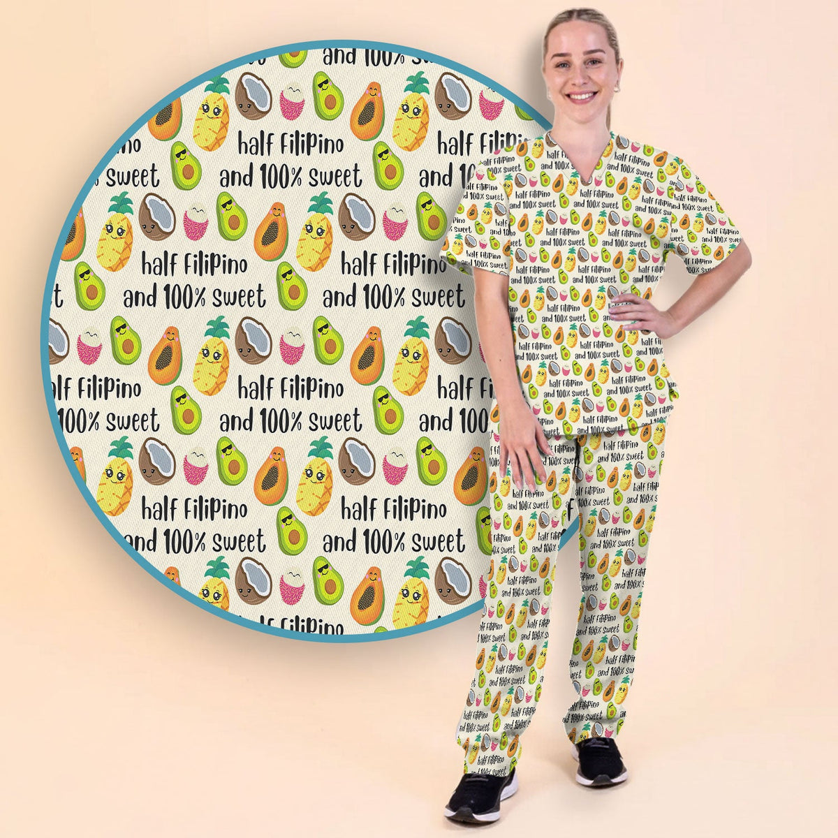 Avocado Fruit Filipino Quote Nurse Scrub Set