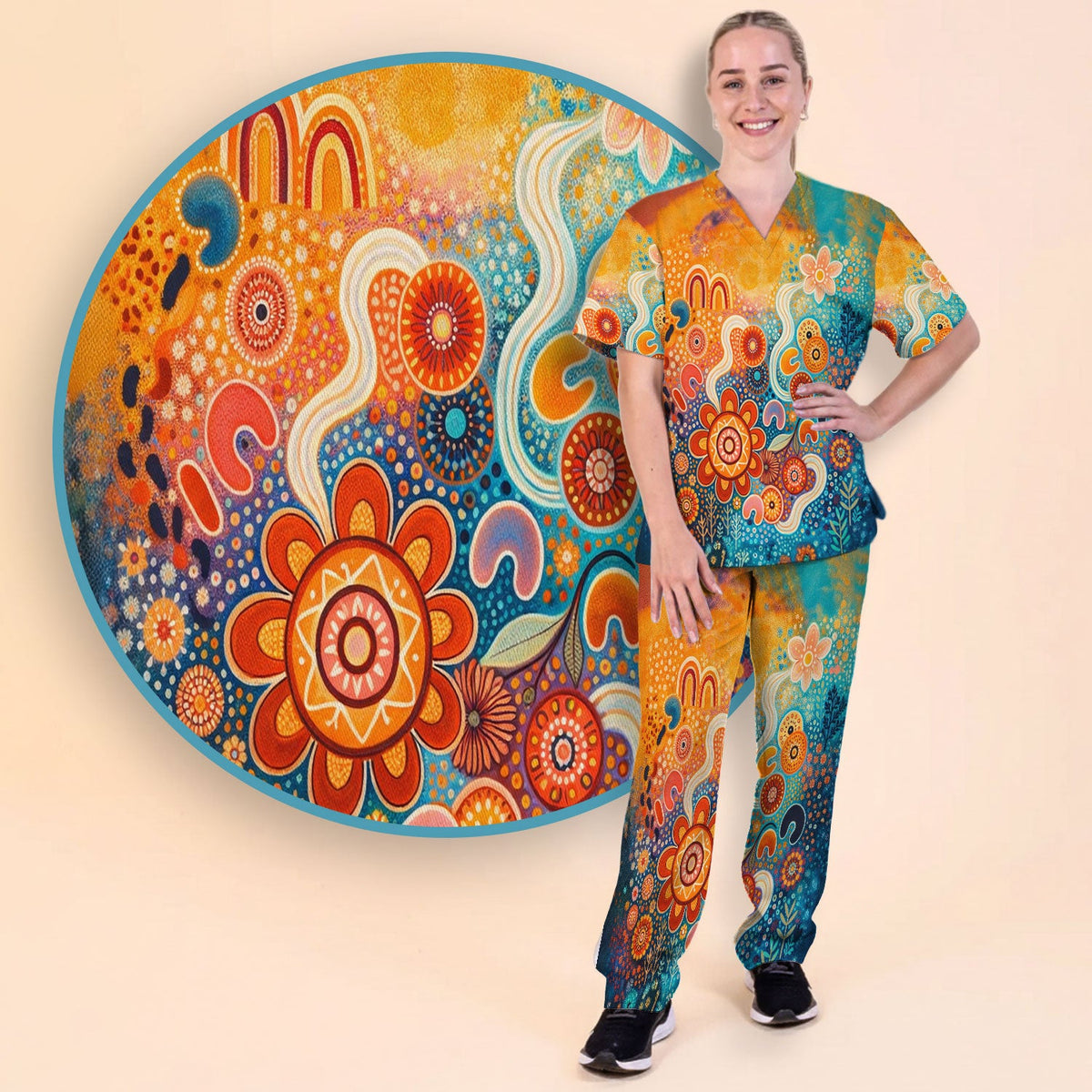 Australian Dot Art Boho Nurse Scrub Set