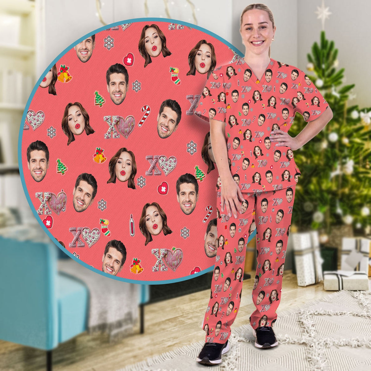 Personalized Photo XOXO Nurse Scrub Set