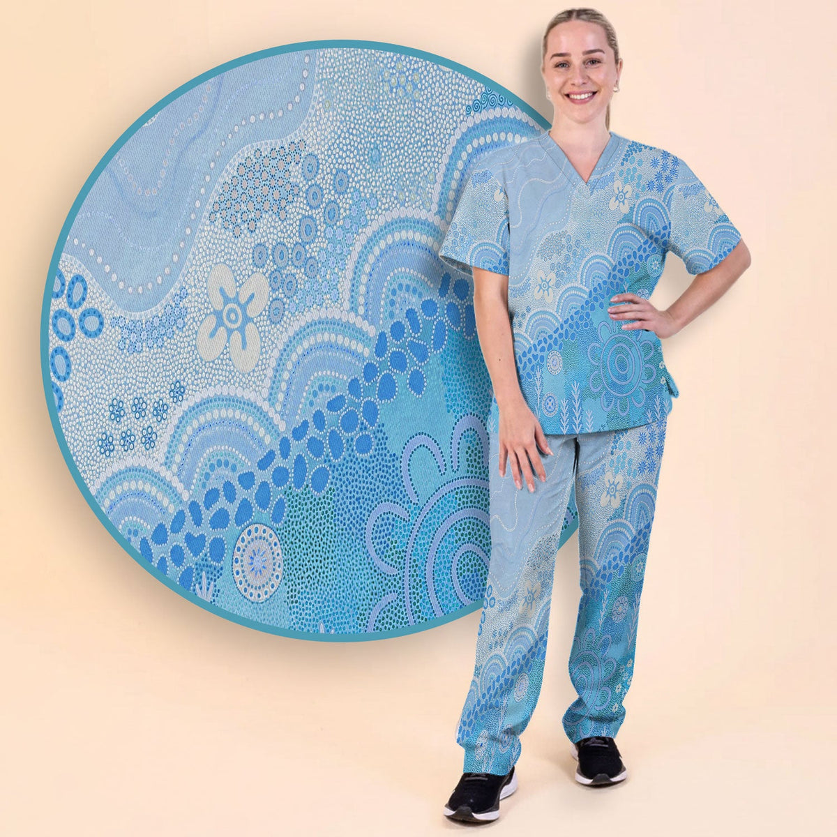 Floral Mandala Dot Nurse Scrub Set