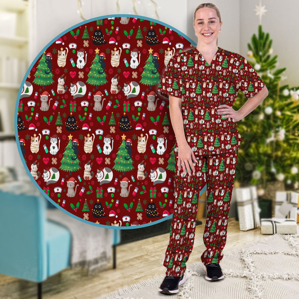 Christmas Pet Nurse Scrub Set