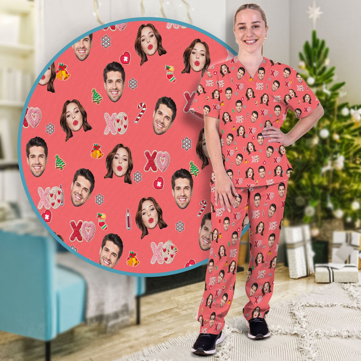 Personalized Photo Face Nurse Scrub Set