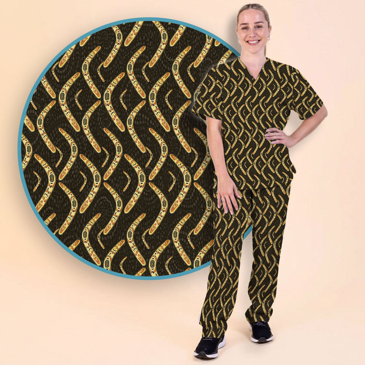 Aboriginal Boomerang Nurse Scrub Set