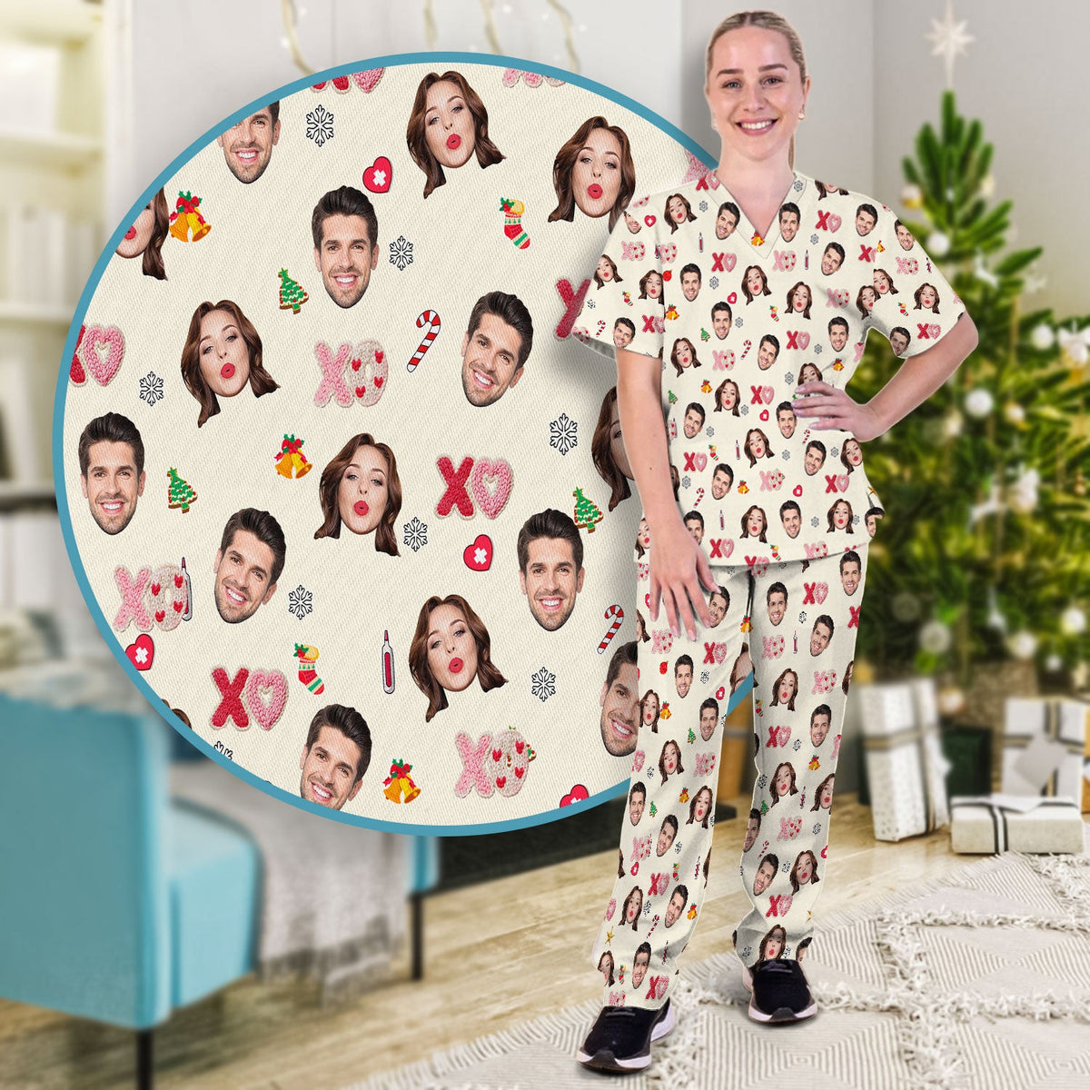 Personalized Photo Face Nurse Scrub Set