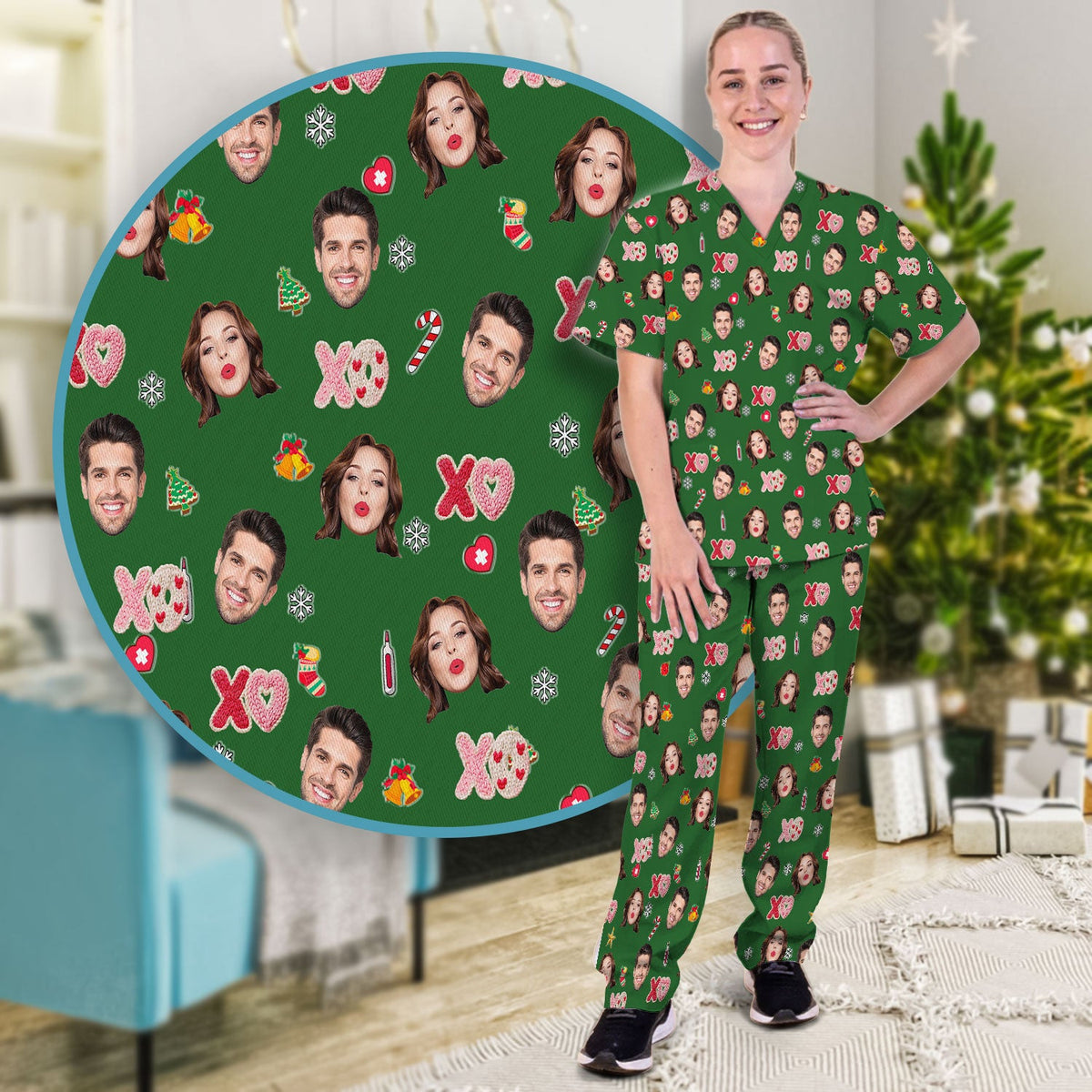 Personalized Photo Face Nurse Scrub Set